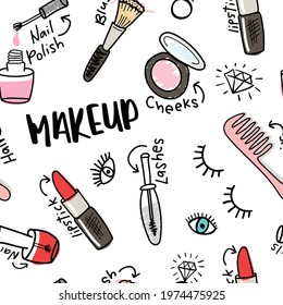 Make up cosmetics seamless pattern texture background design for fashion graphics, textile prints, decors, wallpapers etc