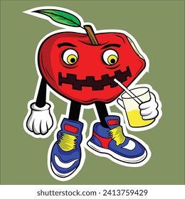hacer una linda mascota de dibujos animados de una muñeca de manzana beber jugo