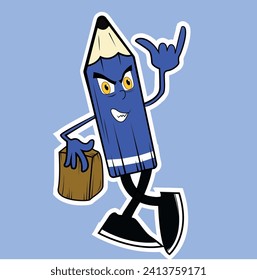 make a cute cartoon pencil doll mascot holding food