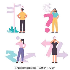 Make decision concept, right and wrong solution. Vector of choose and decision, choice wrong or right, opportunity and decide to success way illustration