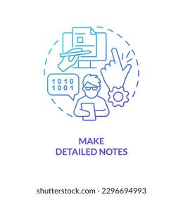 Make detailed notes blue gradient concept icon. Changes information. Source code management best practice abstract idea thin line illustration. Isolated outline drawing. Myriad Pro-Bold font used