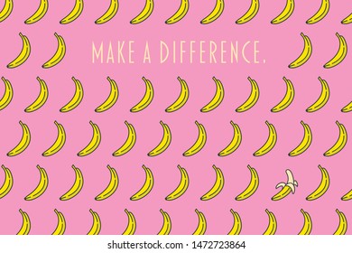 Make a difference motivational poster with bananas pattern on pink background vector illustration