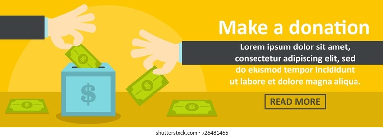 Make a donation banner horizontal concept. Flat illustration of make a donation banner horizontal vector concept for web design