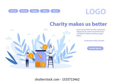 Make donation, charity web page.Flat vector illustration isolated on white background. Can use for web banner, infographics, web page.