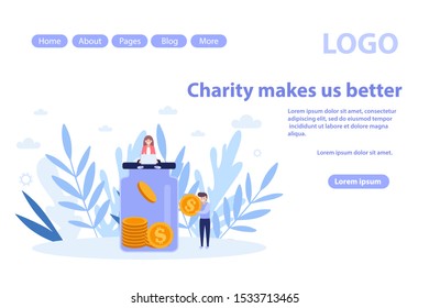 Make donation, charity web page.Flat vector illustration isolated on white background. Can use for web banner, infographics, web page.