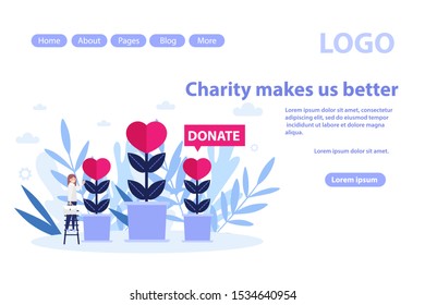 Make donation, charity web page.Flat vector illustration isolated on white background. Can use for web banner, infographics, web page.