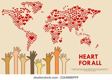 Make a donation or Heart for all logo template illustration. there are map with hands
