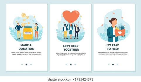 Make a donation, Let's help together and It's easy to help concepts. Flat vector illustration.