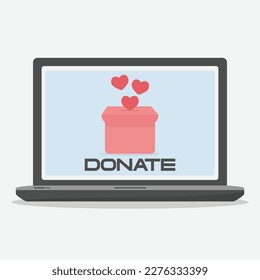 Make donations. Online donations. Isolated laptop with quick online donation page. Help concept. Vector illustration.
