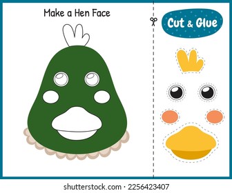 Make a duck face funny game for kids. Cut and glue educational activity page. Matching game with chicken animal. Vector illustration