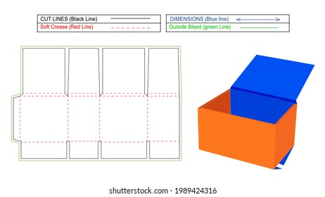 Make Easy cartoon paper Crates box dieline template and 3D box, editable resizable vector design