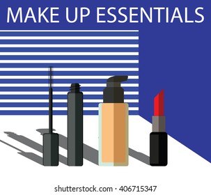  Make up essentials set. Flat make up vector.