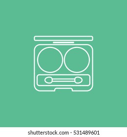 Make Up Eye Shadow With Mirror Line Icon On Green Background