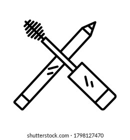 make up eyelashes and eyeliner products line style icon vector illustration design