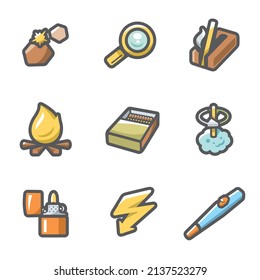 Make a fire, the fire source Icons Set. Vector Illustration.