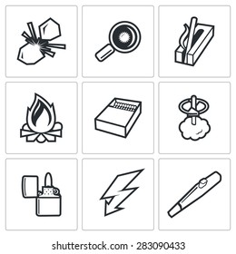 Make a fire, the fire source icons. Vector Illustration.