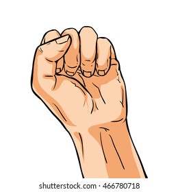 Make fist gesture. Vector hand in pop art comic style. Illustration isolated