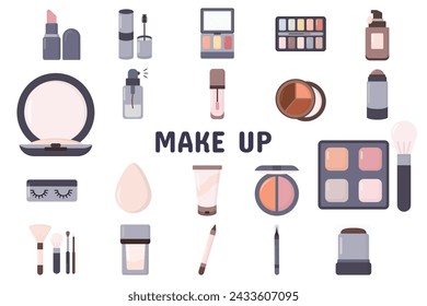 Make up Flat Vector Illustration Icon Sticker Set Design Materials