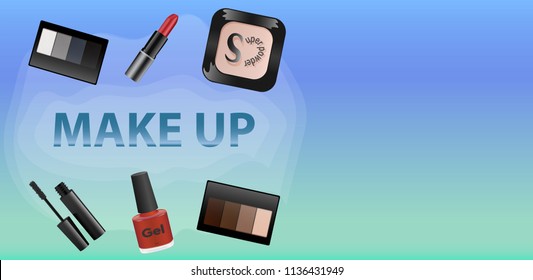 Make up flyer, ads template with cosmetics vector