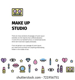 make up flyer for beauty studio. make up flyer for beauty artist.  make up of eyes. label of beauty artist or visage. glamour eyes  label. memphis style. memphis flyer. memphis design