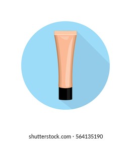 Make Up Foundation Bottle. Bkue background. Vector illustration.