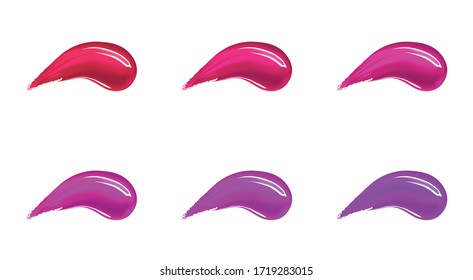 Make up foundation, cream or liquid lipstick smudge smear strokes set in different colours