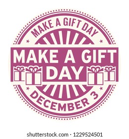 Make a Gift Day, December 3, rubber stamp, vector Illustration