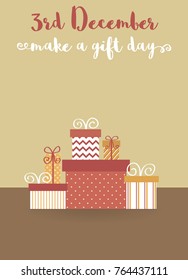 Make a gift day illustration banner.  Wrapped gift boxes cartoon vector illustration. 