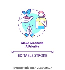 Make Gratitude As Priority Concept Icon. Developing Resilience In Children Abstract Idea Thin Line Illustration. Isolated Outline Drawing. Editable Stroke. Arial, Myriad Pro-Bold Fonts Used