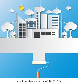 Make green with paint roller for green Eco city concept design.Vector illustration.