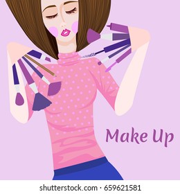 make up Hand brush illustration pink 