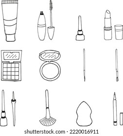 Make Up Hand Drawn Vector İllustration Objects Set