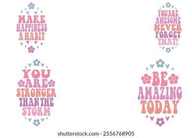 Make happiness a habit, you are awesome never forget that!, you are stronger than the storm, be amazing today retro keychain designs