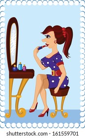 Make up at home.Cartoon vector illustration.