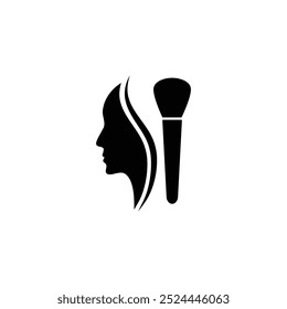  Icono de maquillaje Vector Mujer Cara y cepillo Maquillaje Salón de belleza
