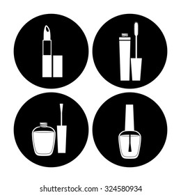Make up icons collection over black seal stamps design, vector illustration eps 10