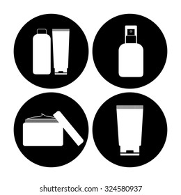 Make up icons collection over black seal stamps design, vector illustration eps 10