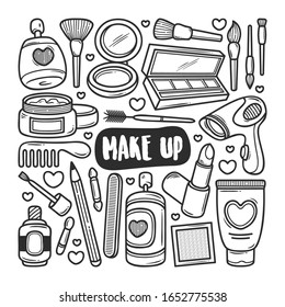 Make Up Icons Hand Drawn Doodle Coloring Vector