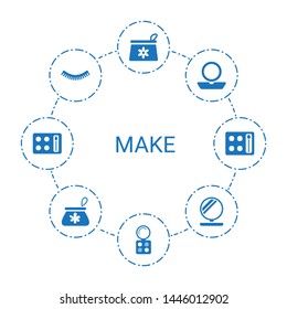make icons. Trendy 8 make icons. Contain icons such as make up bag, eyeshadow palette, powder, eyelash. icon for web and mobile.