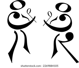 Make an illustration of duet singers using music symbols, such as CLEF, Music Notation, etc.