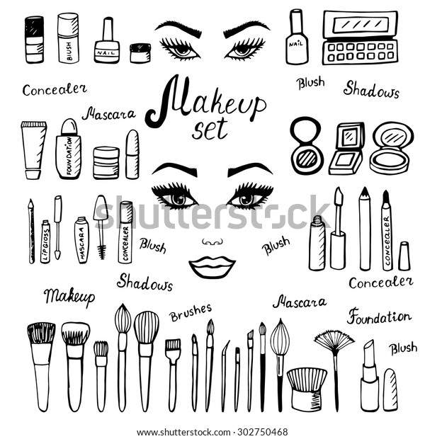 Make Kit Doodle Makeup Set Collection Stock Vector (Royalty Free ...