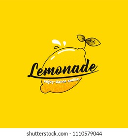 Make lemonade logo. Logotype with bright fresh lemon. Summer drawing for a smoothies shop. Vector line art illustration