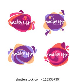 Make Up Lettering Composition on bright color shape  for your logo, label, emblem