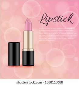 Make up lettering, Pink lipstick, vector isolated  illustration on white background