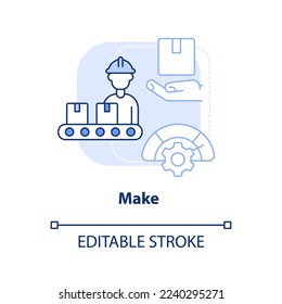 Make light blue concept icon. Manufacture. Component of supply chain management abstract idea thin line illustration. Isolated outline drawing. Editable stroke. Arial, Myriad Pro-Bold fonts used