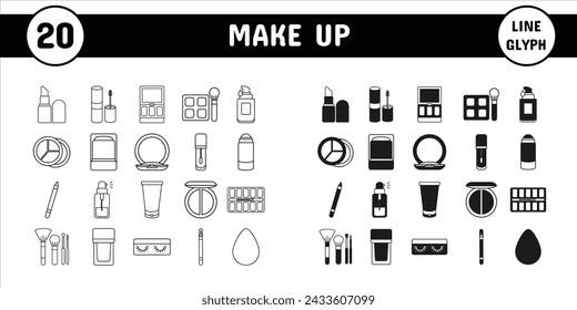 Make up Line Glyph Vector Illustration Icon Sticker Set Design Materials