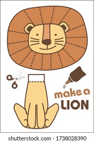 Make a Lion. 5 minute craft. DIY paper toy for children. Print it,  cut it, glue it. Easy tasks for preschool kids. Make your own zoo.