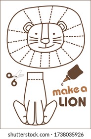 Make a Lion. 5 minute craft. DIY paper toy for children. Print it,  cut it, glue it. Easy tasks for preschool kids. Make your own zoo.