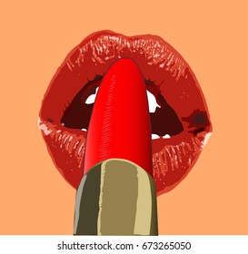 make up lipstick smudge  mark smear  face Woman girl red lips on face body co lore make up red  pomade.