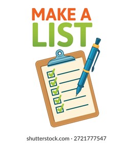 Make a List Checklist with Clipboard and Pen – Productivity and Planning Illustration